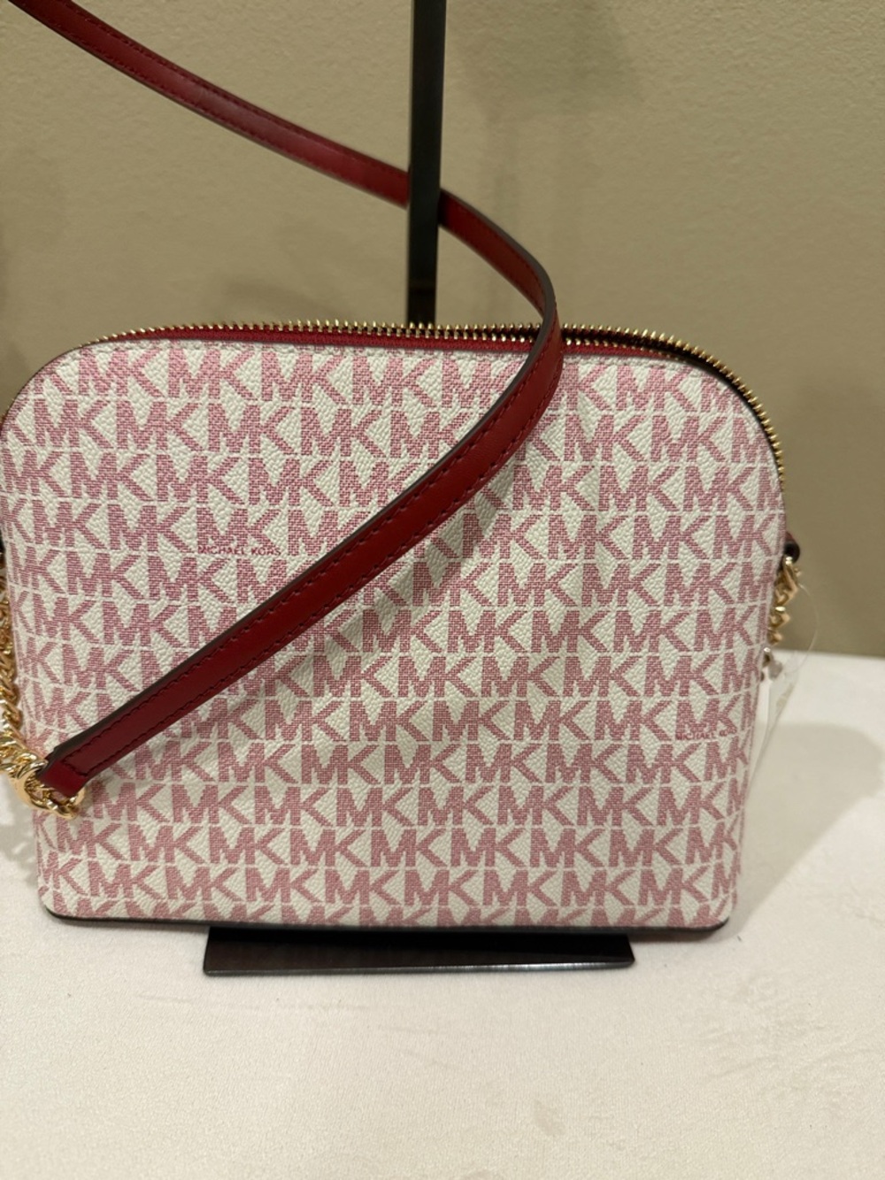 Michael Kors Pink MK Logo Crossbody with Red Strap and Gold Hardware - Picture 4 of 6